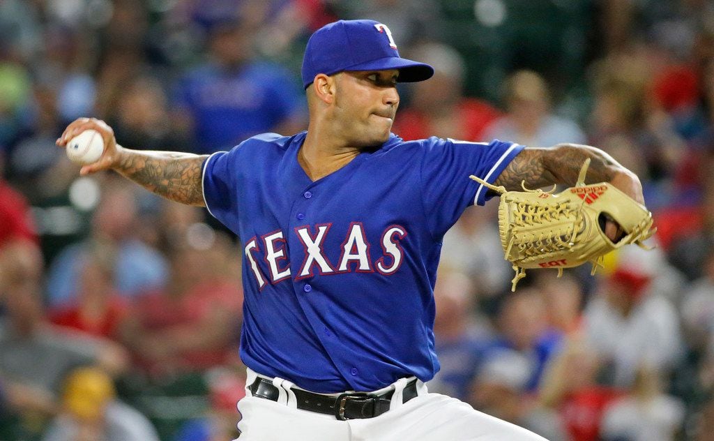 Texas Rangers pitcher Matt Bush is pictured during the New York Yankees vs. the Texas...