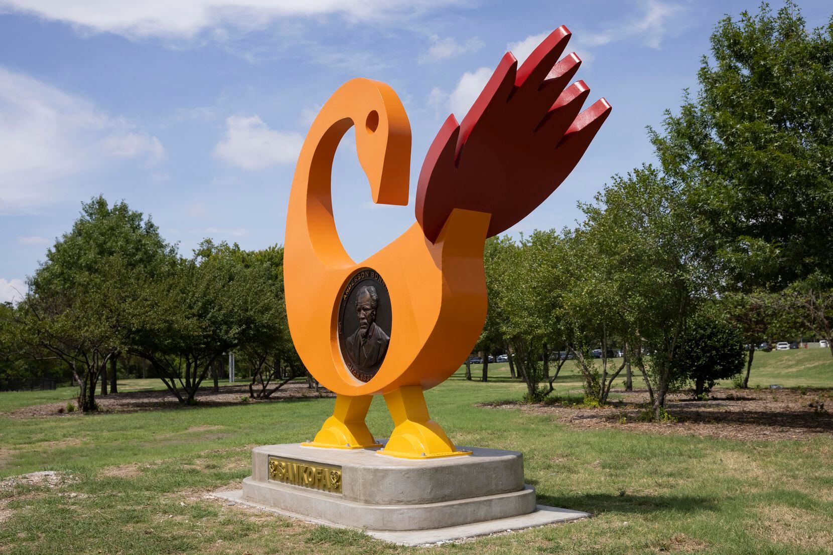 A Sankofa Bird public art piece honoring Anderson Bonner on Tuesday, Aug. 30, 2022, at...
