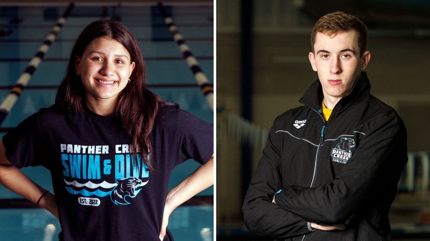 Frisco Panther Creek swimmers Avery Whorton (left) and Aidan Eckard. Whorton and Eckard are...