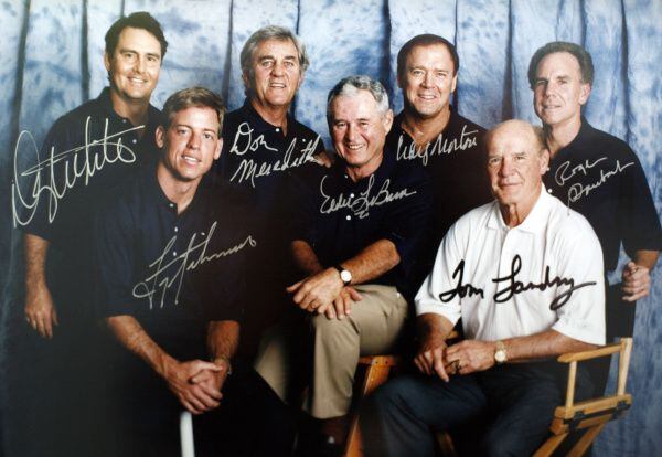 Tom Landry (bottom right) is shown with Dallas Cowboys quarterbacks past and present (from...