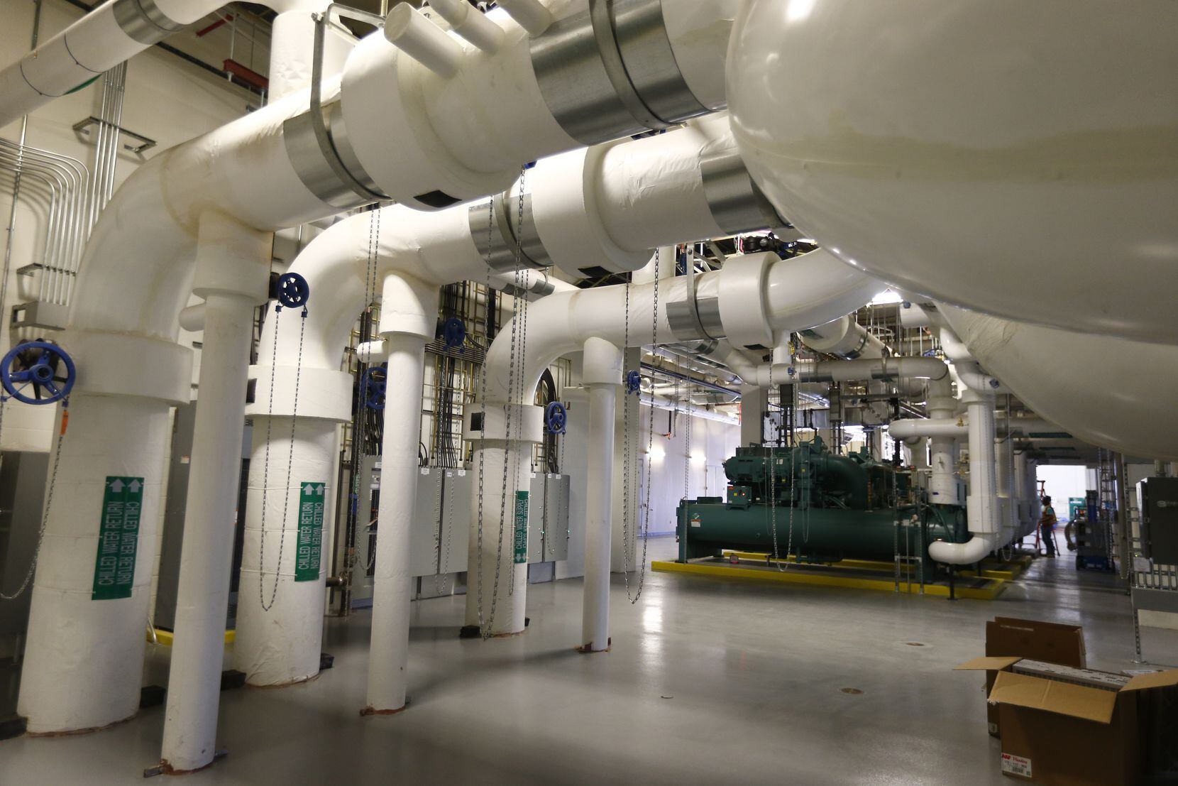 The mechanical plant at the QTS Irving data center includes big chillers to cool off the...