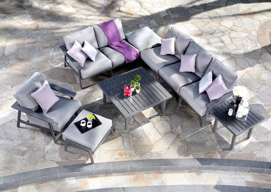 Contemporary sofa/chair sets in a gray palette, like the Dakoda from Mallin Casual...
