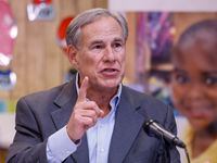 Gov. Greg Abbott speaks after an education roundtable at The King’s Academy in Dallas,...