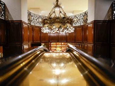 An antique chandelier entering the City Hall Bar room of the Adolphus Hotel in Dallas on...
