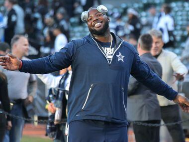 Dallas Cowboys defensive end Daniel Ross (68) is all smiles as he warms up before the Dallas Cowboys vs. the Oakland Raiders NFL football game at the Oakland-Alameda County Stadium in Oakland, California on Sunday, December 17, 2017. (Louis DeLuca/The Dallas Morning News)