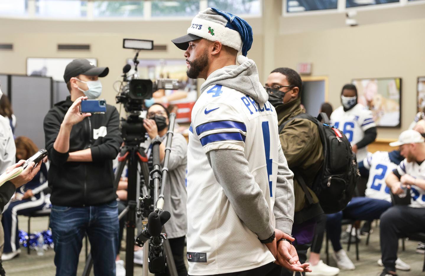 Dallas Cowboys quarterback Dak Prescott speaks to media at Children's Medical Center Dallas,...