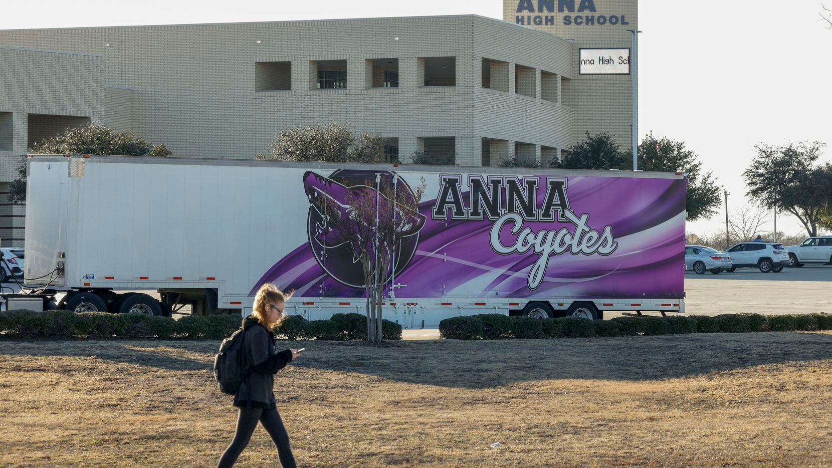 A student walks past Anna High School in Anna, Texas, Friday, Jan. 27, 2023. Anna ISD...