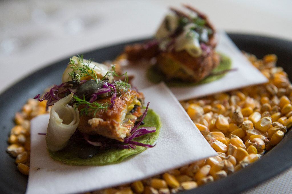 Chicken fried soft-shell crab tacos at Stephan Pyles Flora Street Cafe (Ryan Michalesko/The...