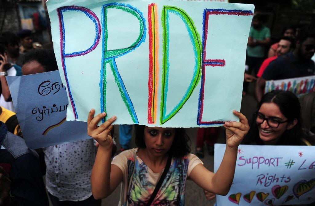 Indian members of the LGBT (Lesbian, Gay, Bisexual, Transgender) community take part in a...
