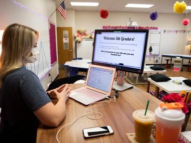 Lauren Martinez, a fifth grade teacher at Northwood Hills Elementary, began the school year teaching virtually in Richardson ISD as schools navigate the lessons during the pandemic.
