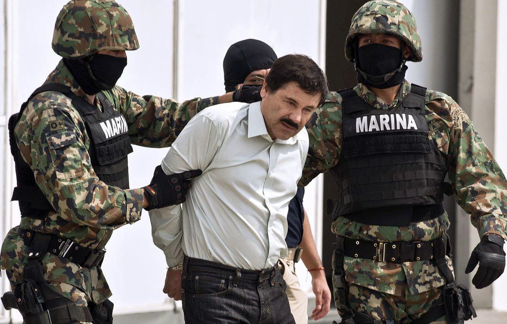 Mexican drug trafficker Joaquín Guzmán Loera, known as El Chapo Guzmán, was escorted by marines in early 2014 to be presented to the press in Mexico City.