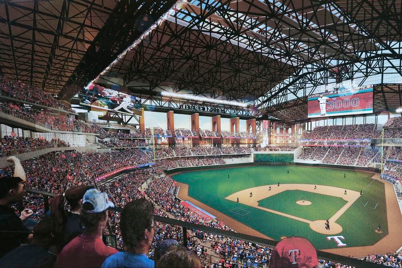 Globe Life Field renderings provided by HKS, showing the interior of the new ballpark.