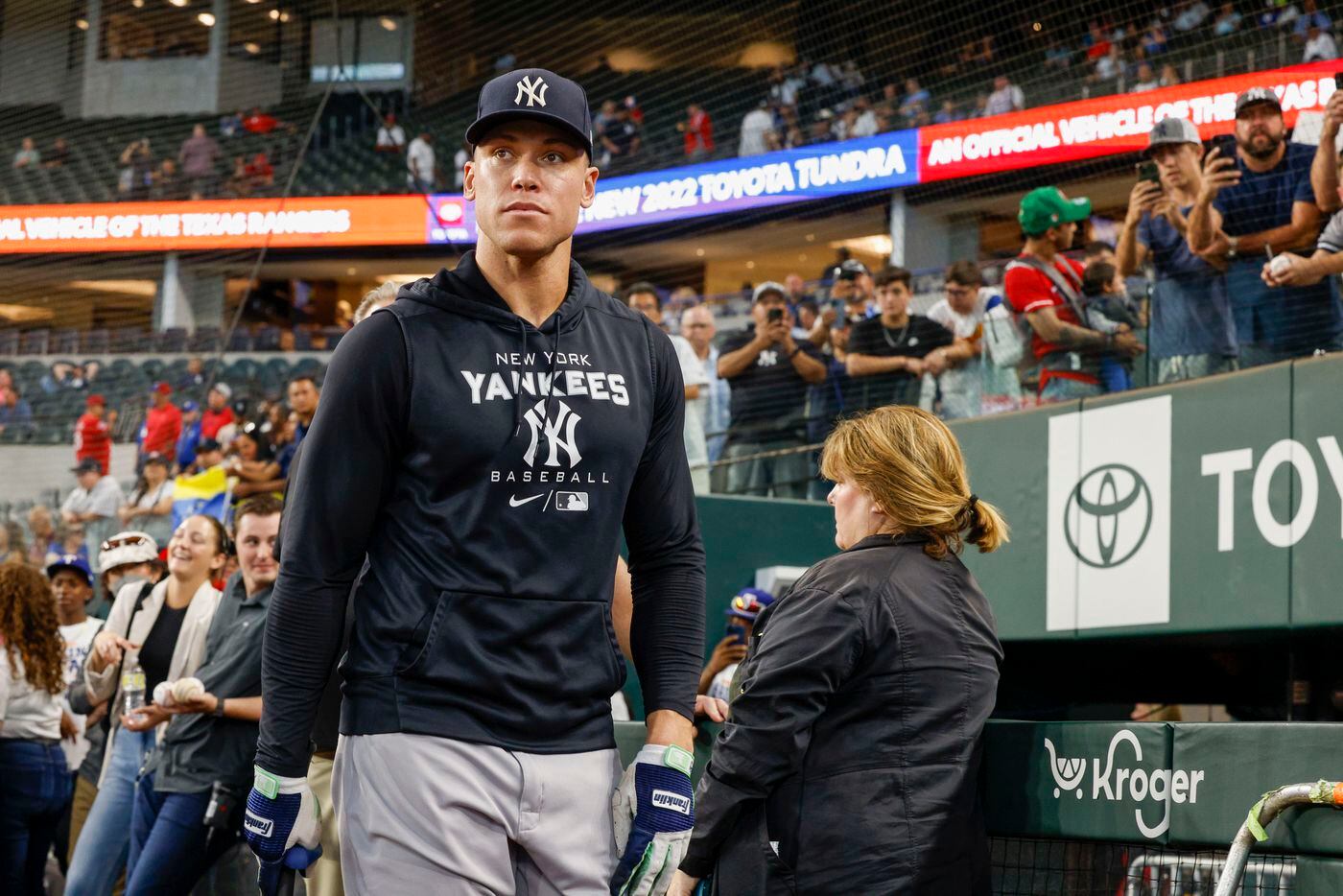 New York Yankees right fielder Aaron Judge (99) heads to the dugout before a MLB game...