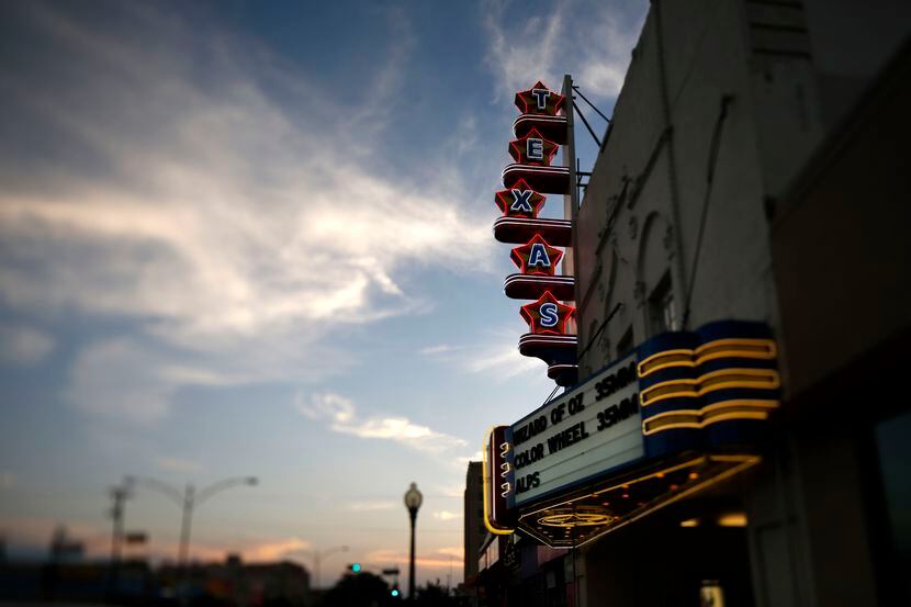 The marquee of the Texas Theatre in Oak Cliff