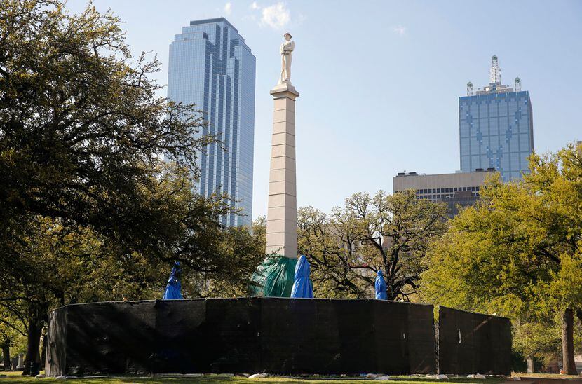 The Confederate War Memorial had to be covered up in April after vandals spray-painted...