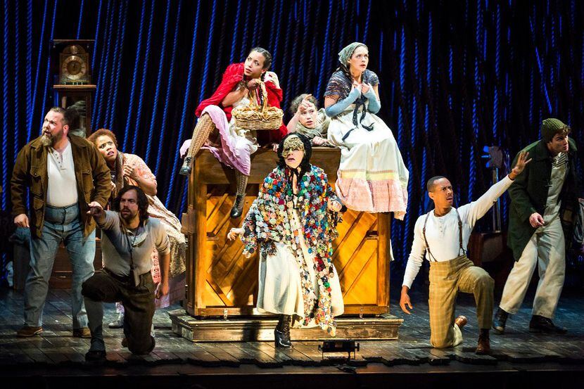The cast of 'Into the Woods,' from left, Evan Harrington as the Baker, Eleasha Gamble as the...