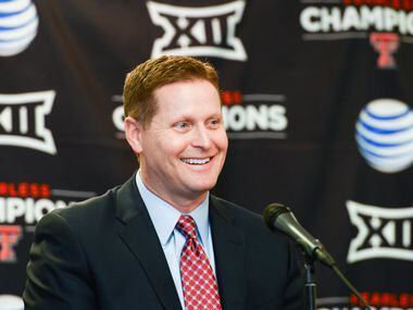 LUBBOCK, TX - JANUARY 16: Texas Tech Athletic Director Kirby Hocutt answers questions from...
