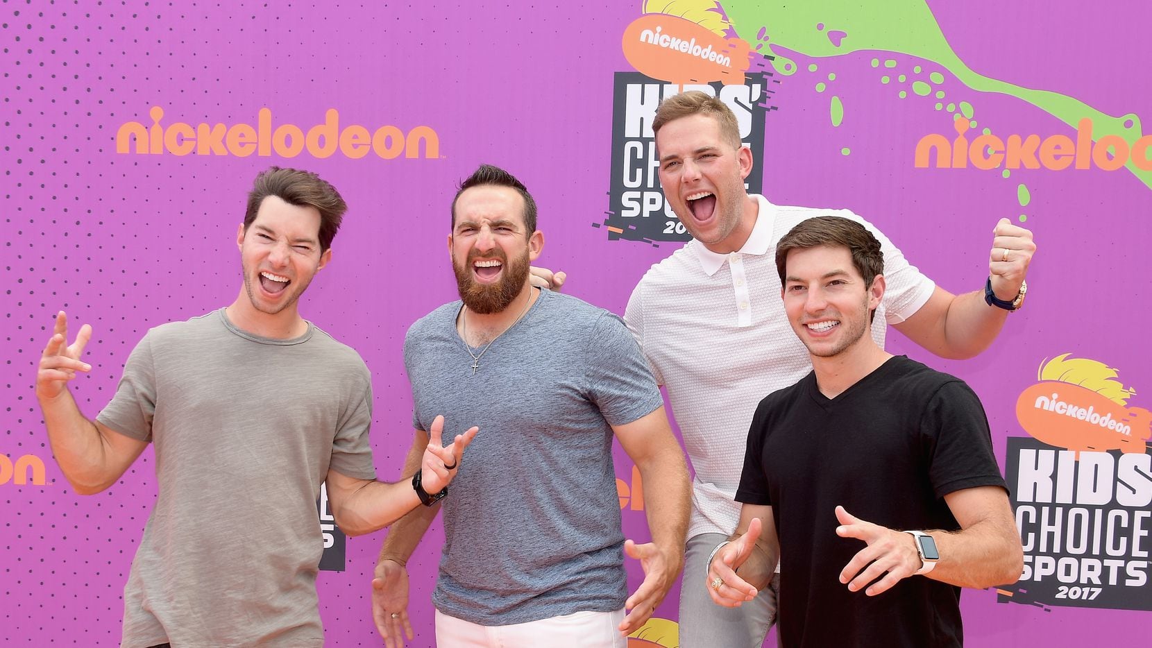 Coby Cotton (far right), a founding member of Dude Perfect, will go to space on Blue...