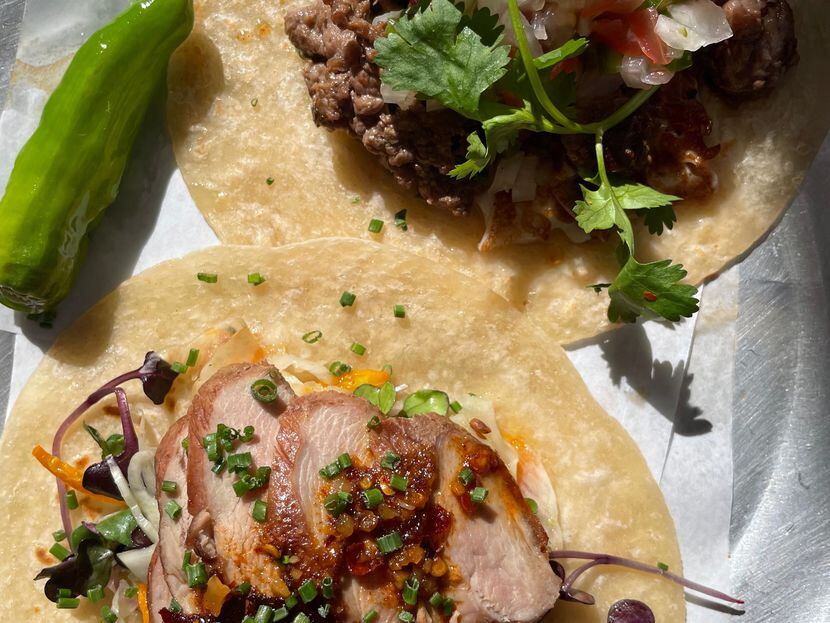 The duck tacos (below) and carne asada at Resident Taqueria in Lake Highlands