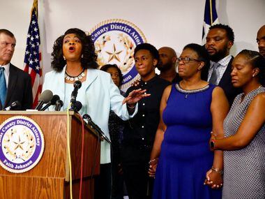 Dallas County district attorney Faith Johnson speaks during a press conference in the Frank...