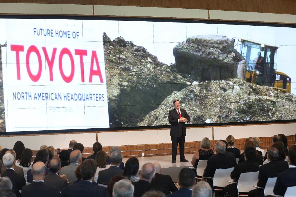 Toyota CEO Jim Lentz talks with the crowd at the grand opening ceremony of the Toyota...