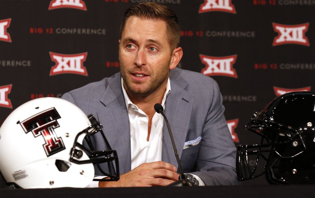 Texas Tech head football coach Kliff Kingsbury answers questions from the news media during...