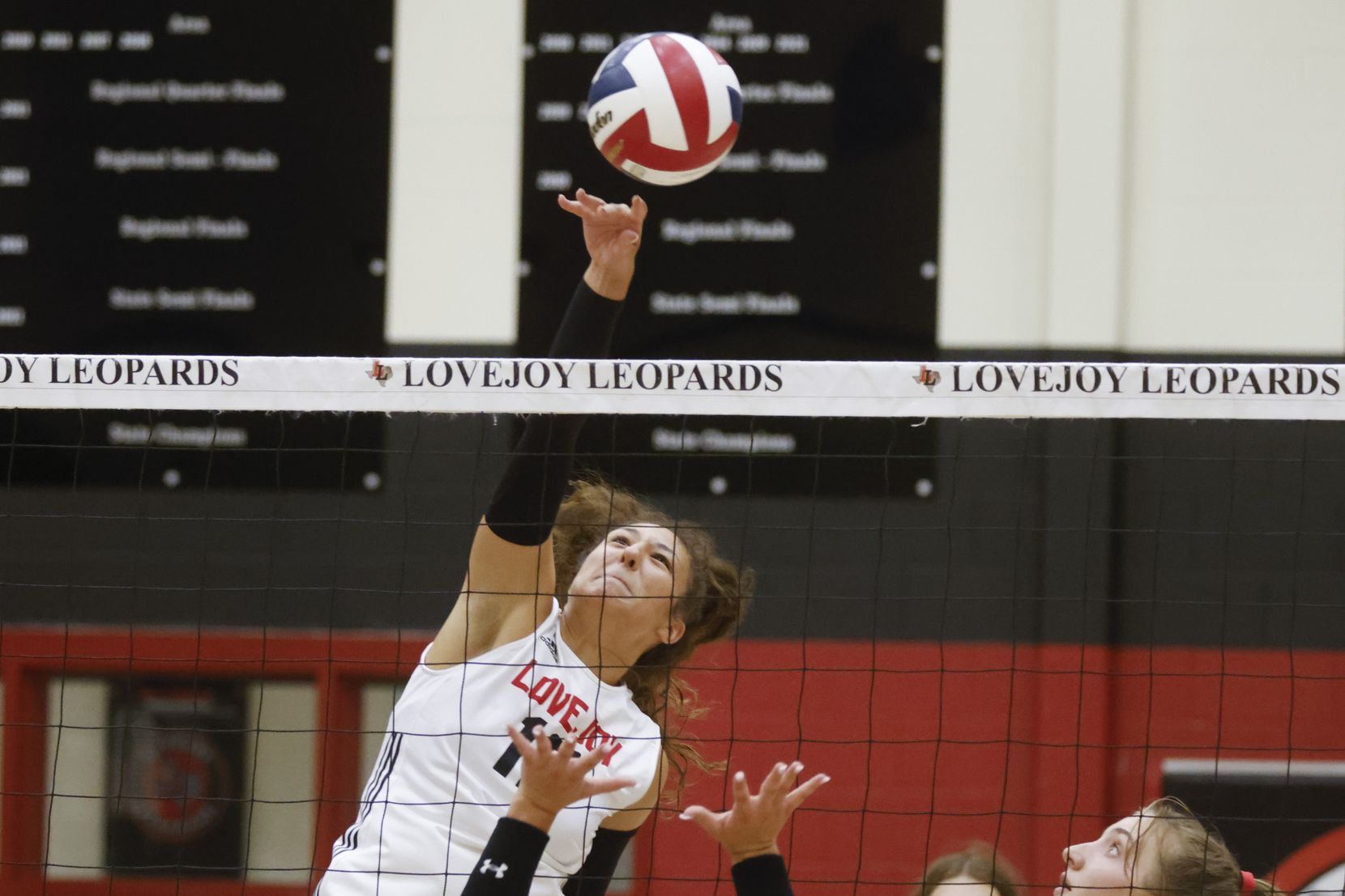 Lovejoy’s Hannah Gonzalez digs the ball against Prosper during a season-opening match at...