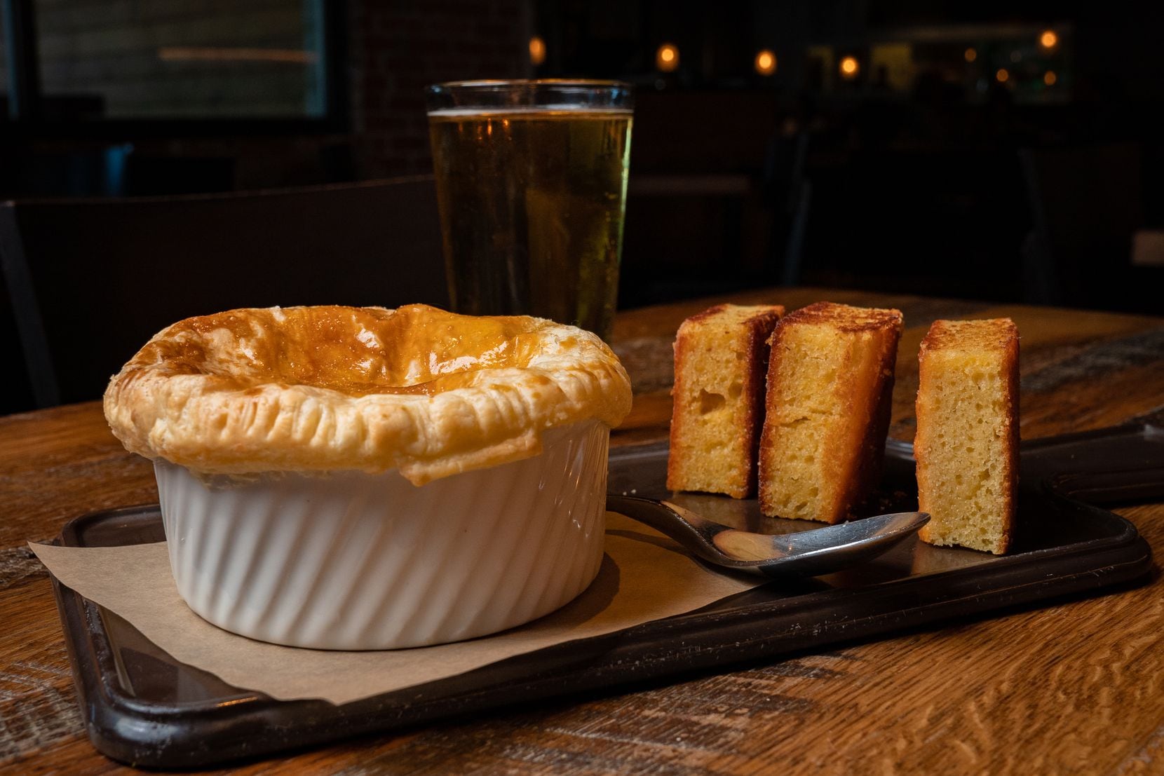 Among Sugarbacon Proper Kitchen's comfort food items include the Crawfish Pot Pie, which features a creamy dill sauce and cornbread.