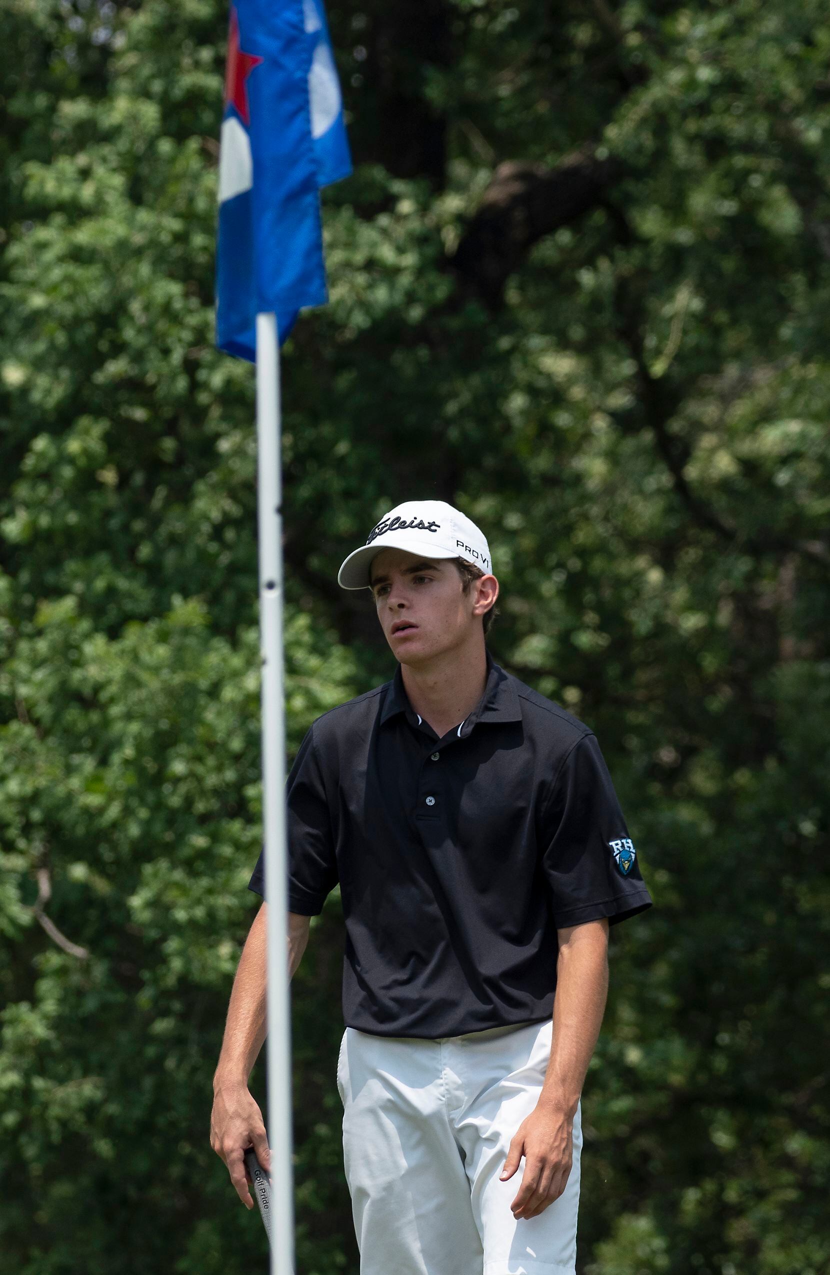 Prosper Rock Hill, Ryan Shellberg, reacts to a missed putt on the no.17 green, during the...