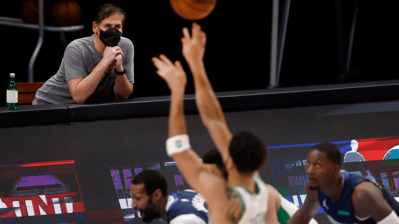 Mavericks owner Mark Cuban watches his team play against the Celtics during the first half of play at American Airlines Center in Dallas on Tuesday, Feb. 23, 2021.