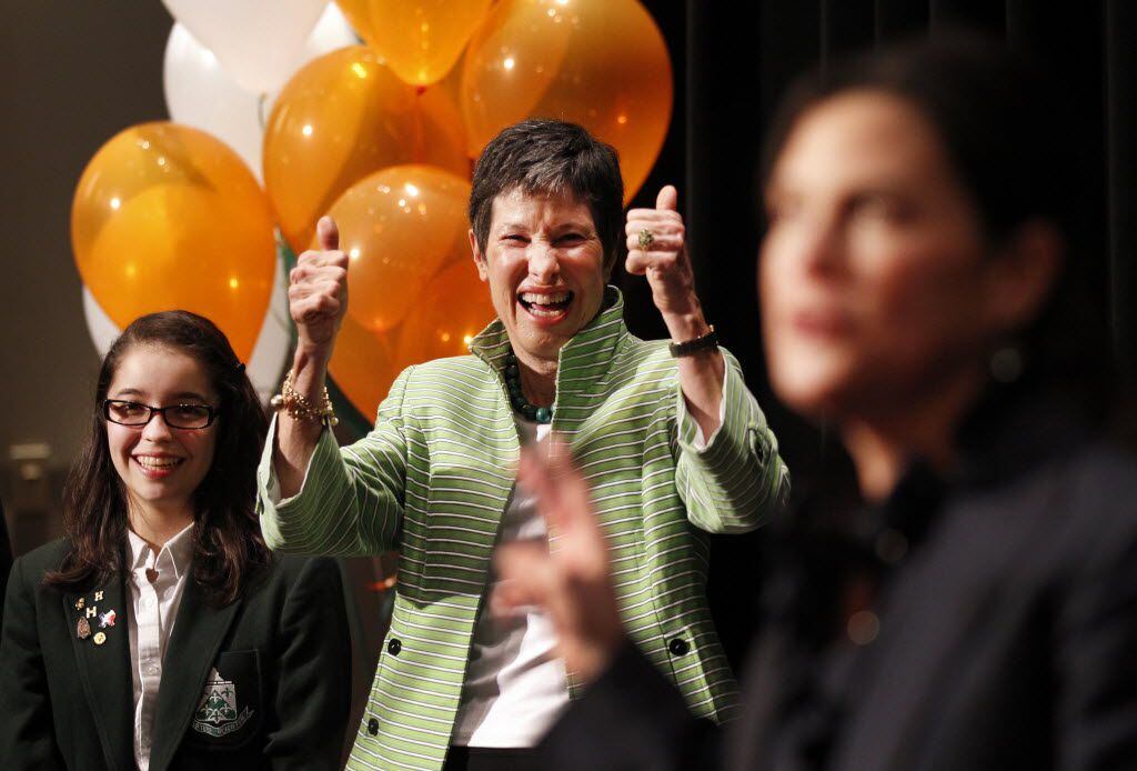 Lyda Hill reacted during a ceremony announcing her donation of $20 million to The Hockaday...