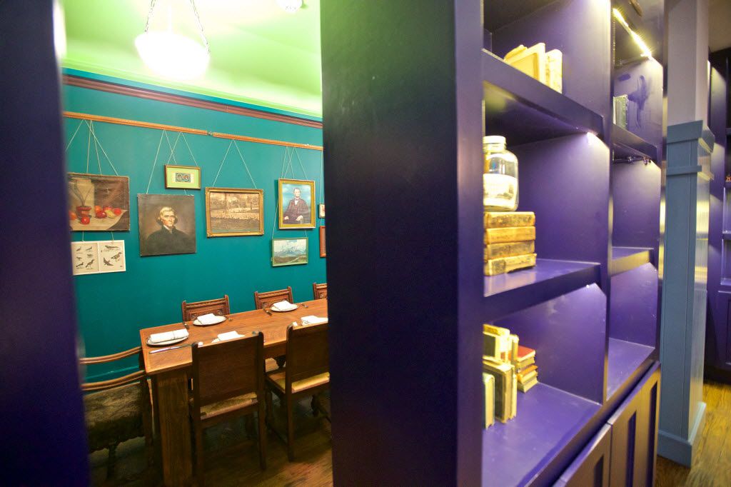 A private dining room, hidden behind a sliding book case, at the Theodore