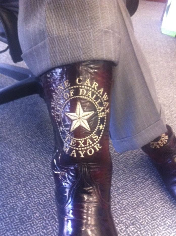 A pair of custom boots made for Mayor-elect Dwaine Caraway during his brief tenure as mayor. 