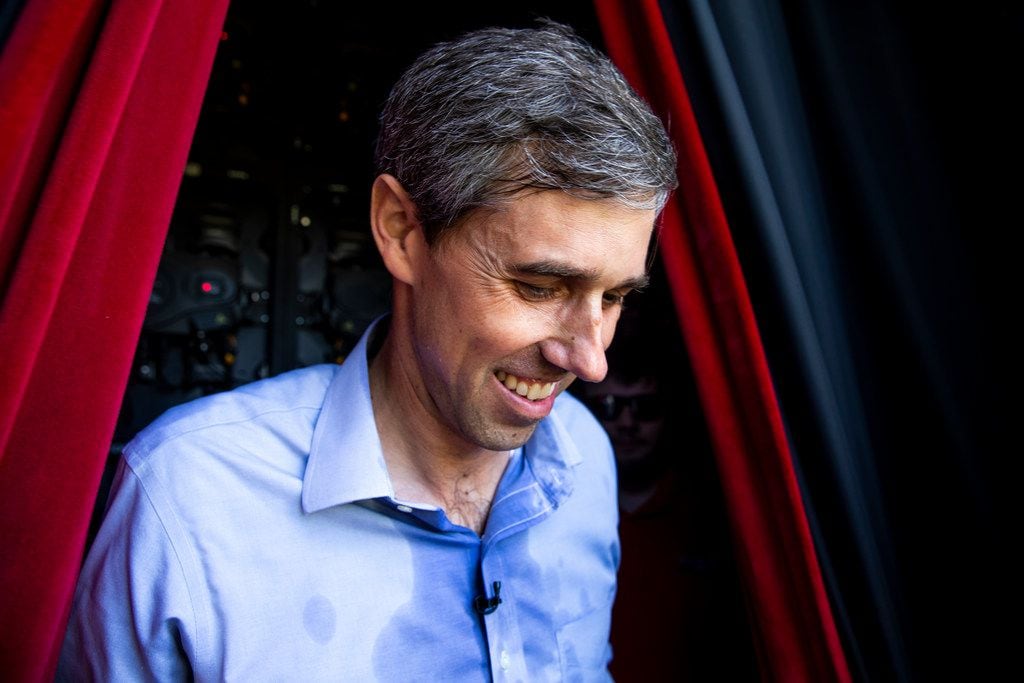 Congressman Beto O'Rourke walks off stage after addressing his supporters at Lava Cantina in...