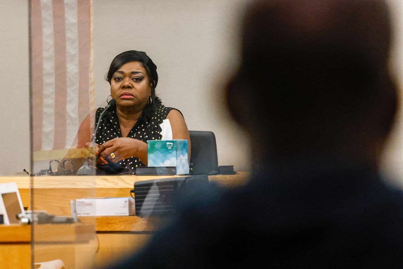 Regina Oliver, mother of Andre Emmett, gave a statement to Keith Johnson during a plea...