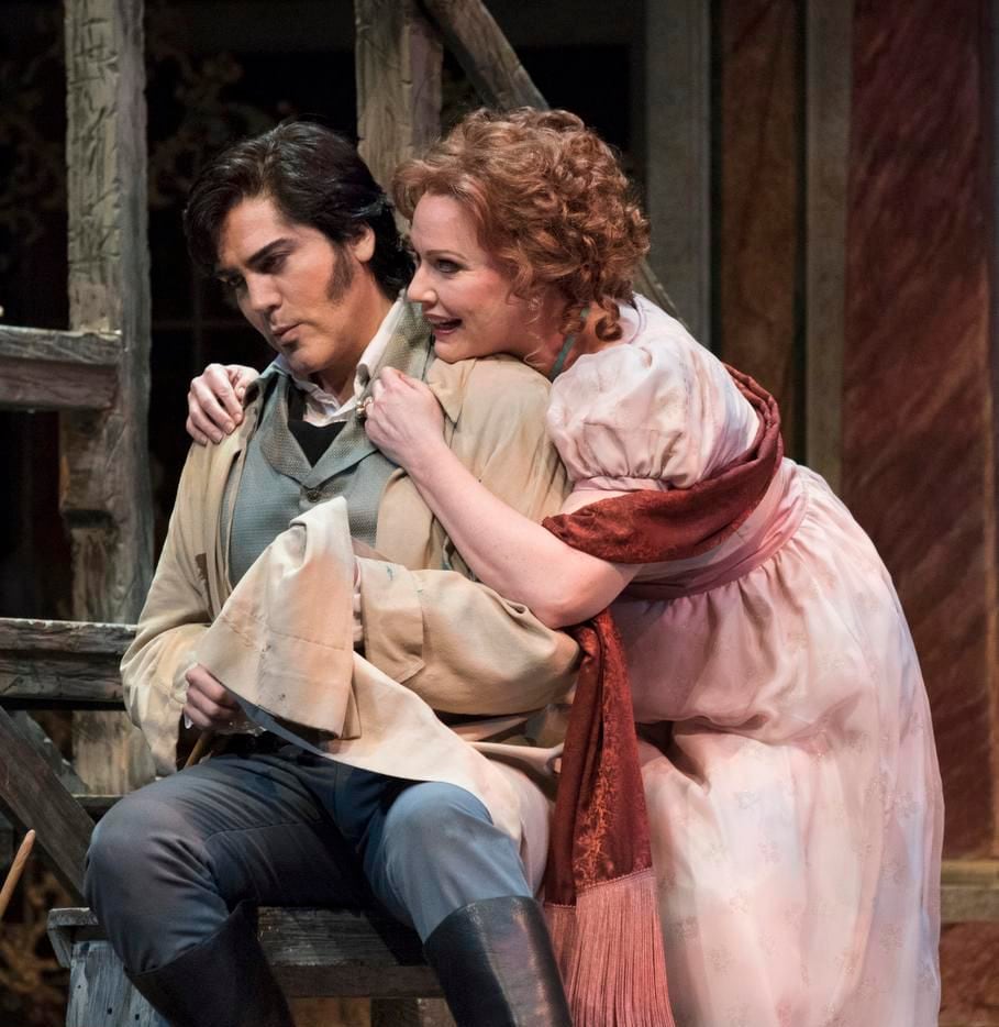 
Giancarlo Monsalve (Mario Cavaradossi) and Emily Magee (Floria Tosca) play lovers in Tosca,...
