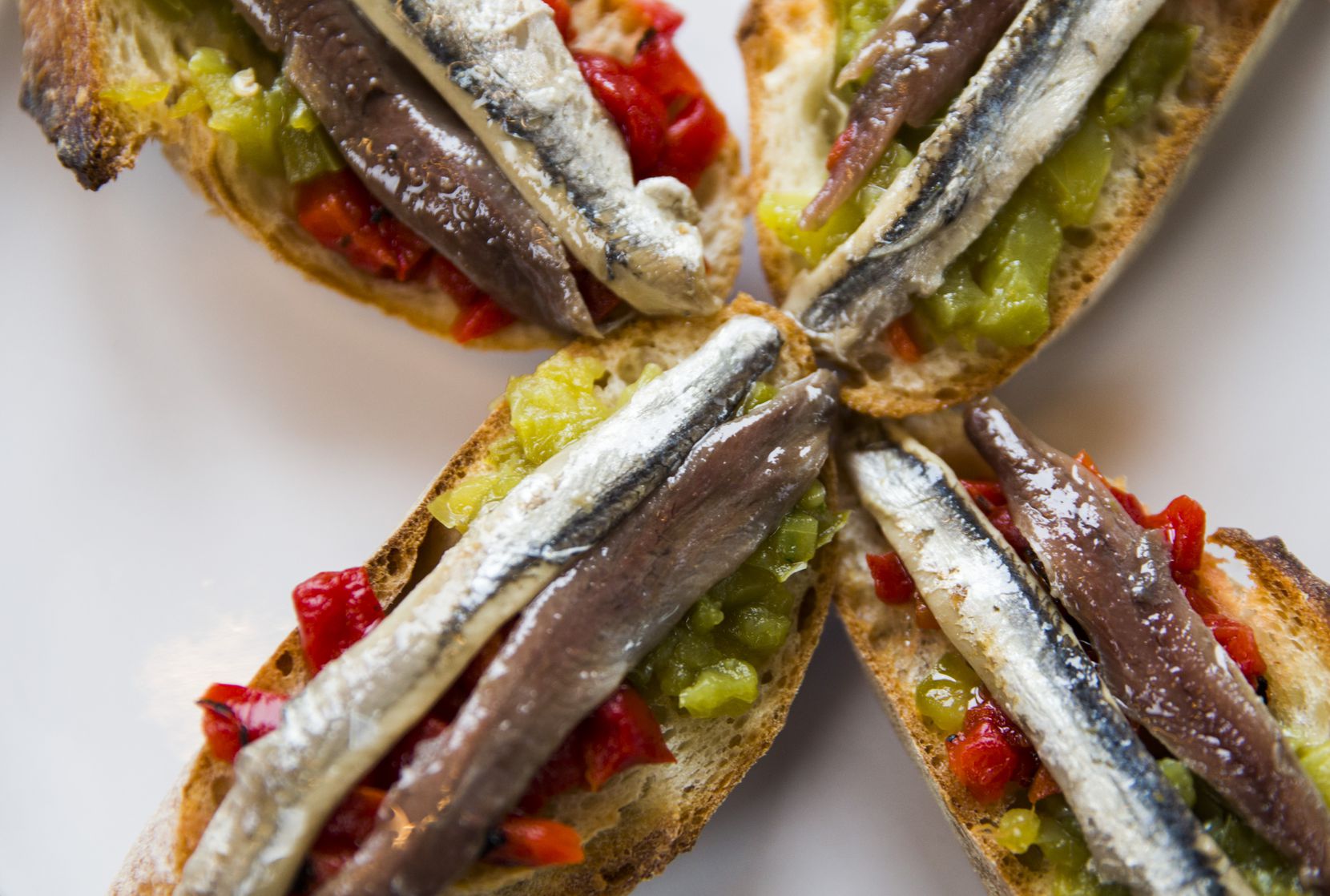 "Matrimonio," or dark and white anchovies on toast, at Sketches of Spain