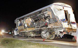  A wrecker removed the North Central Texas College team bus from the accident scene just...