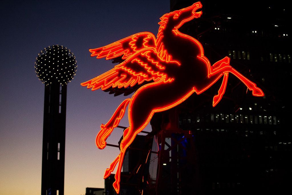 The restored original Pegasus seen at dusk during the Omni Lawn Party at the Omni Dallas...