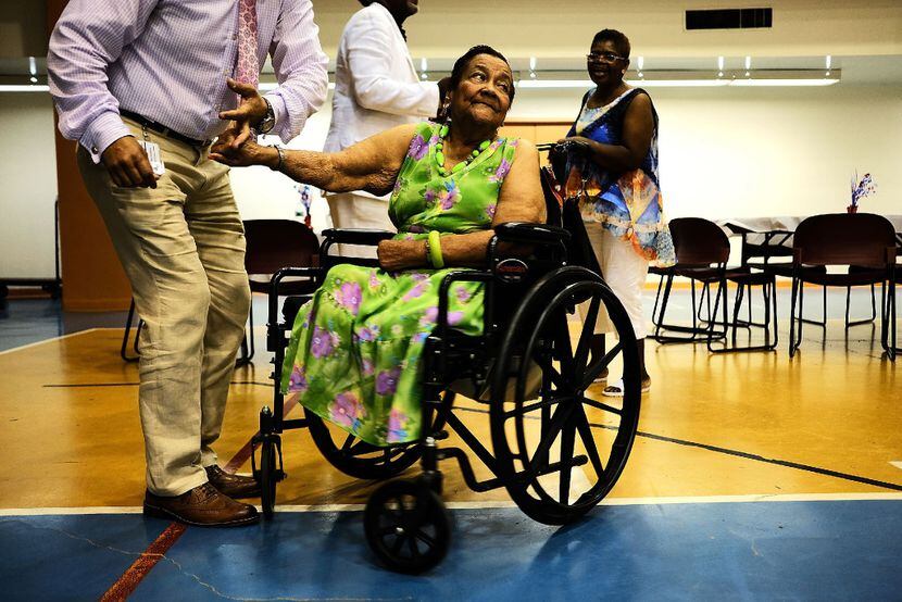 NEW YORK, NY - JUNE 23:  Maria Garcia, 83, dances in her wheelchair at a Senior Citizens...