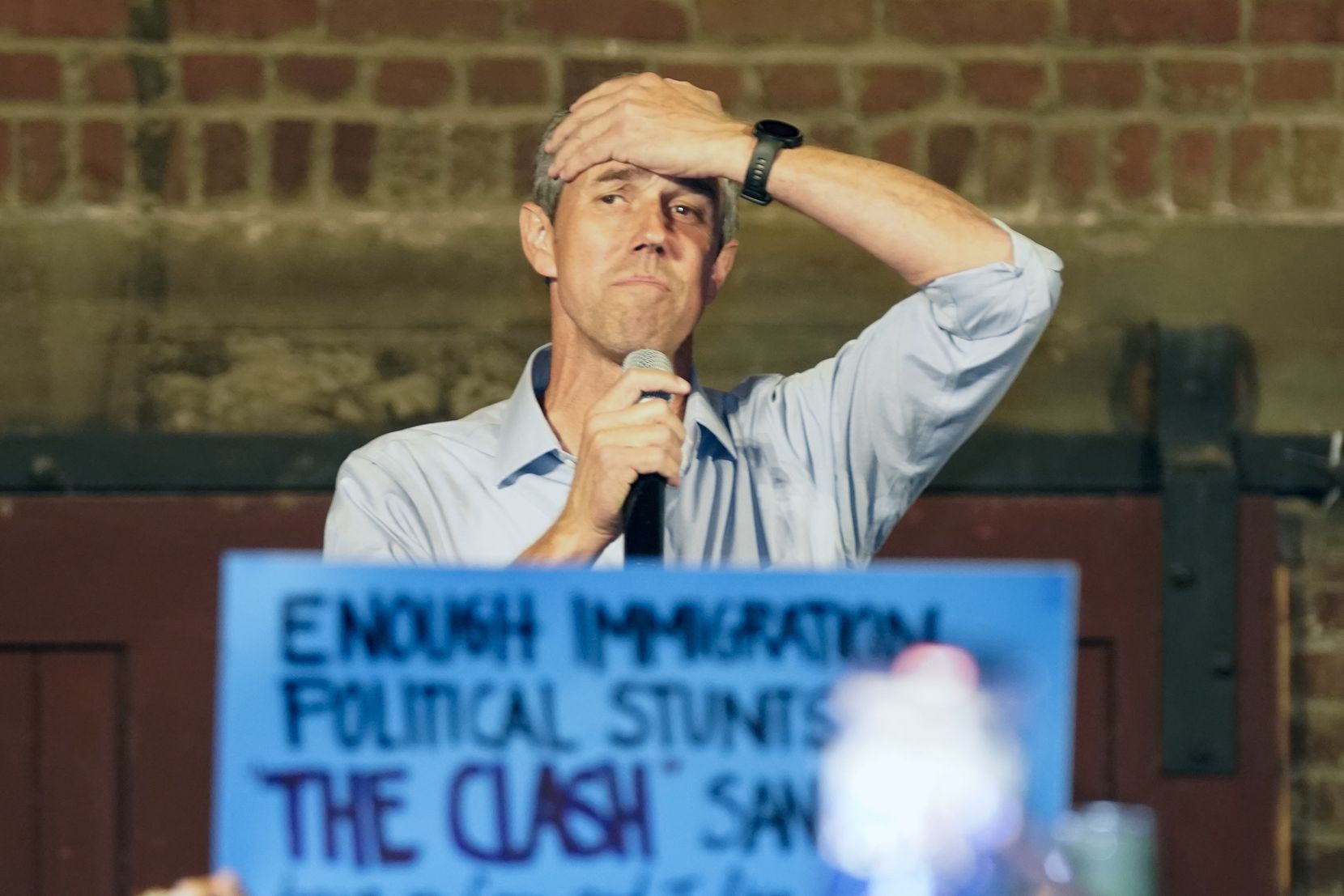 Beto O'Rourke, Texas Democratic gubernatorial candidate, addresses supporters at his...