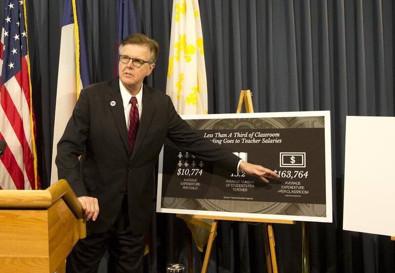 El vice governador Dan Patrick presenta su plan de financiamiento para aumentar salarios a...