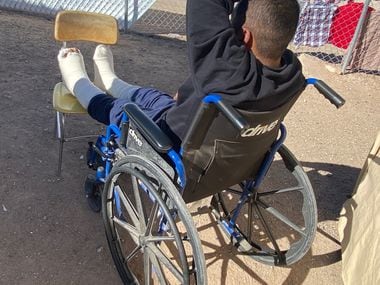 Pedro Gomez, from Guatemala, seen here on Feb. 9,, heals from two broken ankles he suffered after falling off border wall. His smuggler, he said, abandoned him after learning he wouldn't be able to walk for months.