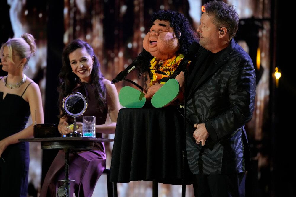 Terry Fator joined contestant Celia Munoz  and Darci Lynne Farmer, a previous AGT winner...