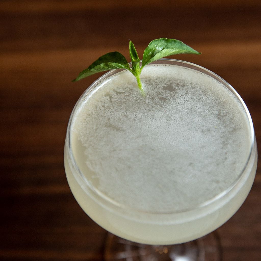 The Wise Elder cocktail, made with gin, lemongrass, kaffir lime, elderflower liqueur and...
