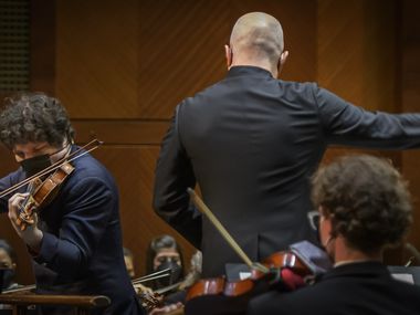 Violinist Augustin Hadelich performs Mendelssohn's Violin Concerto in E Minor with the Fort Worth Symphony Orchestra under the direction of guest conductor Carlo Montanaro at Bass Performance Hall in Fort Worth on Dec. 3, 2021.