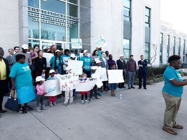 Dajaun Johnson, a senior at Townview Magnet Center, speaks out against suspensions for DISD...