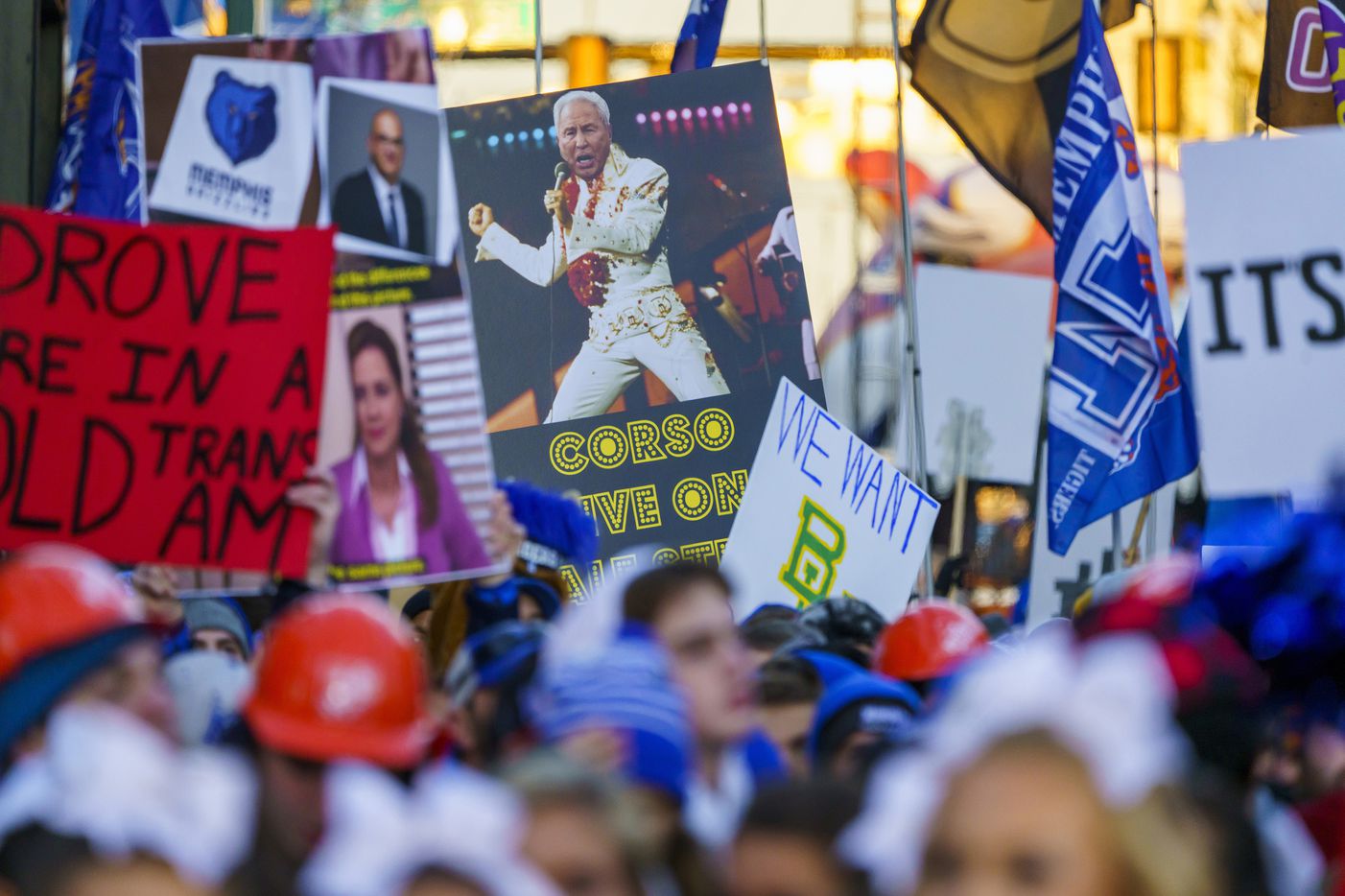 Signs fill Beale Street during ESPN College GameDay before an NCAA football game between...