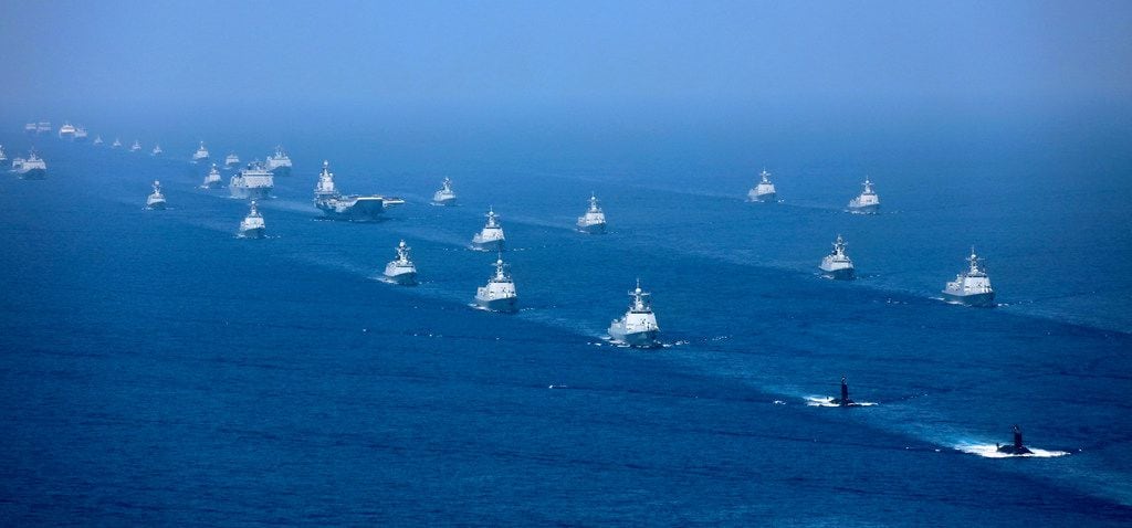 In this April 12, 2018, file photo released by China's Xinhua News Agency, the Liaoning...
