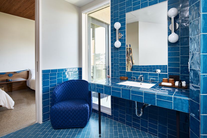 Hotel Magdalena in Austin has bright rooms featuring red, green, blue and yellow Spanish tiles.